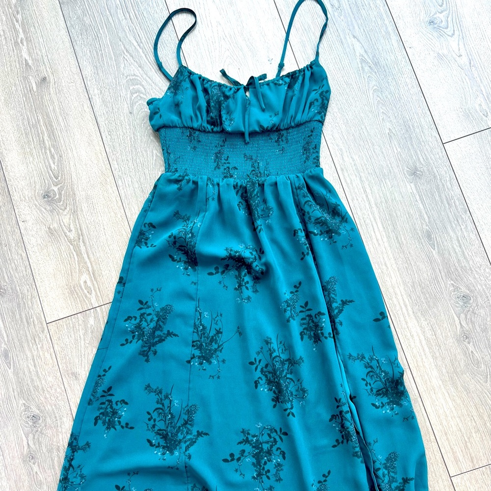 Aritzia Genoa Midi Dress - Green/Blue Dark Floral